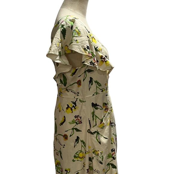 Tanya Taylor Inez Cream Multicolor Floral Print Linen Rayon Pockets Midi Dress 8 - Picture 5 of 16
